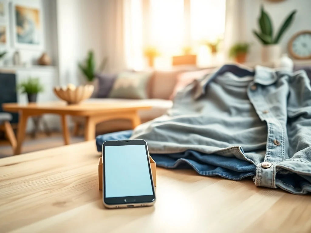 Casualowy zestaw ubrań Pull&Bear obok smartfona z aplikacją zakupową, symbolizujący zakupy online z kodem zniżkowym.